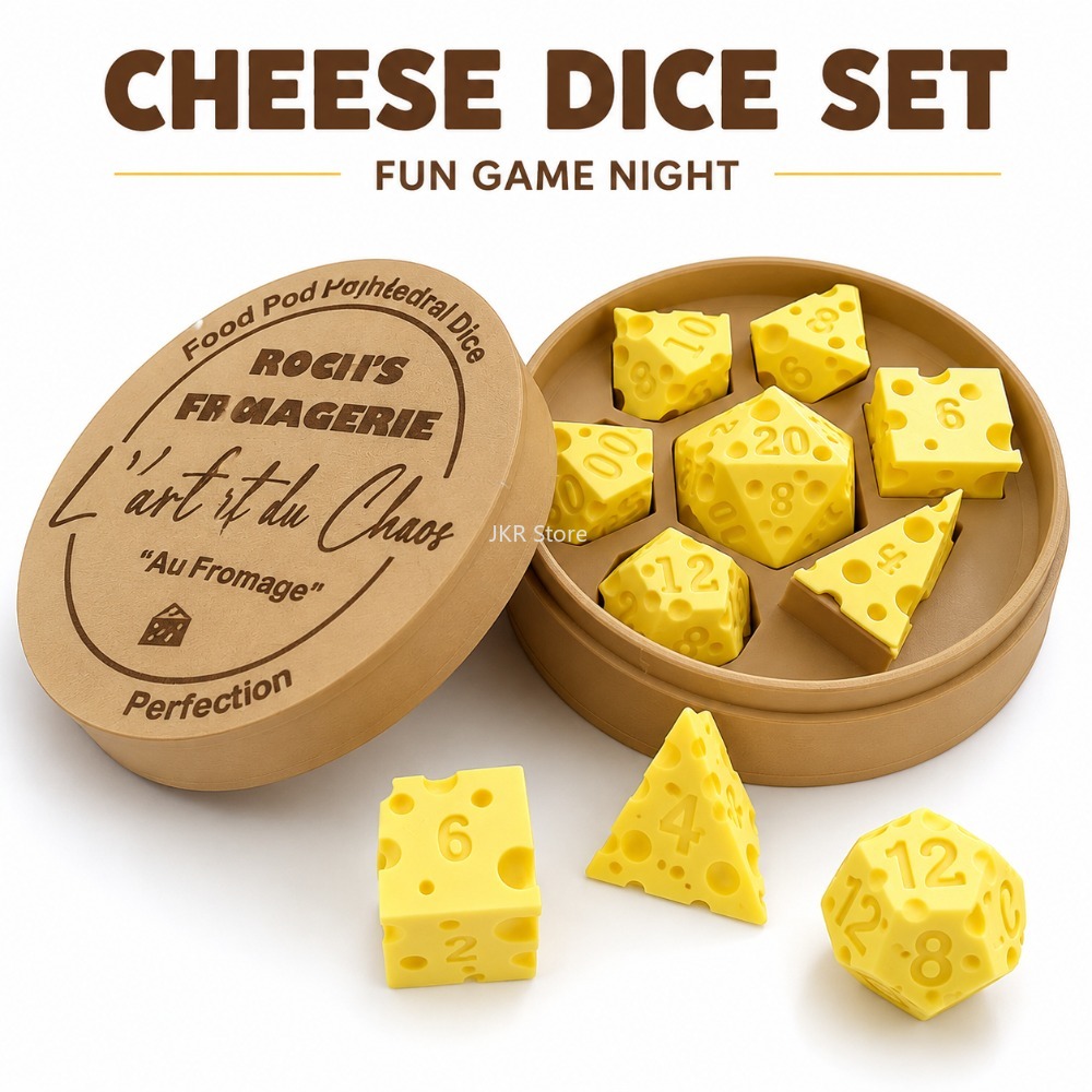 Board Game Review - 不規則なチーズ型のダイスボックスオーナメント、創造的なD4 D20ダイスセット、持ち運び可能なボードゲーム用小道具、子供、大人、家族の集まりの装飾に