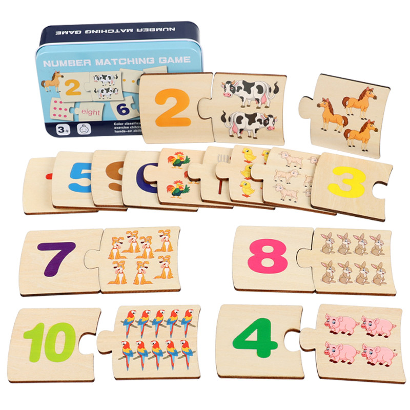 Board Game Review - 子供向け鉄箱ナンバー啓発ペアリング木製動物フードパズルボード論理的思考トレーニングゲーム知育玩具