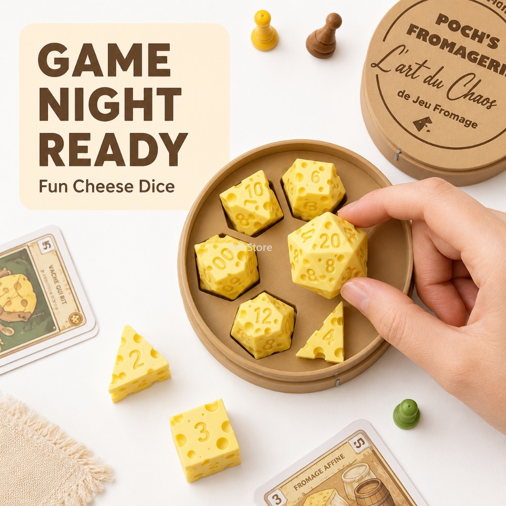 クリエイティブな不規則なチーズ型ダイスセット D4 D20  - Board Game Review のレビューと価格